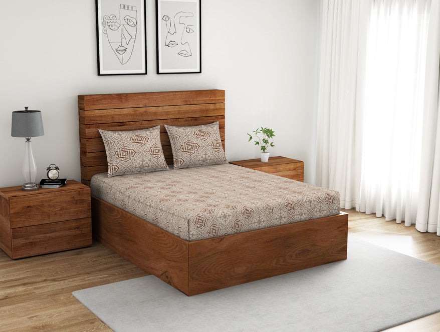 Spaces India Geometric Turtledove - Light Taupe 100% Cotton Double Bedsheet - Morroccan By Spaces - view 2