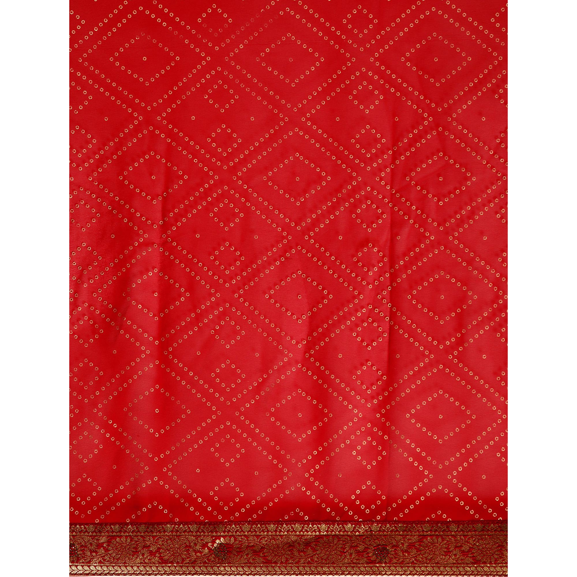 Peachmode Dark Red Foil Printed With Swarovski Georgette Saree - view 5
