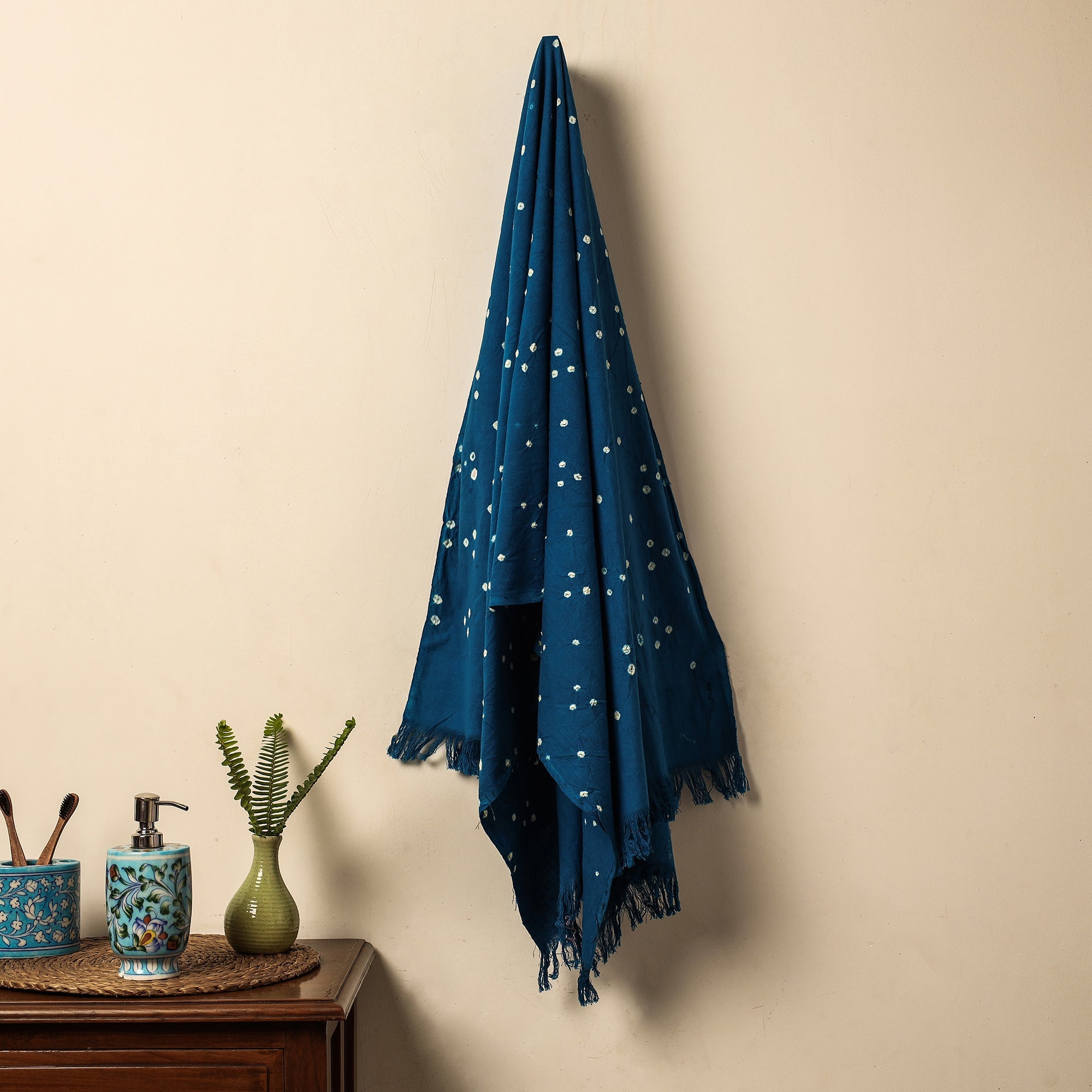 KACHCHH JI CHHAAP Blue - Bandhani Tie-Dye Handloom Cotton Towel