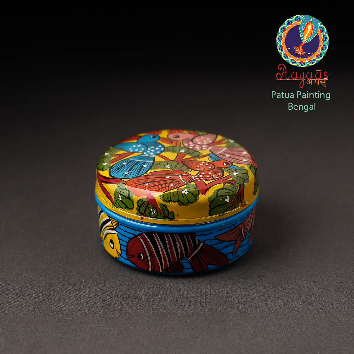 AAYAAS Bengal Patua Handpainted Stainless Steel Multi Utility Container