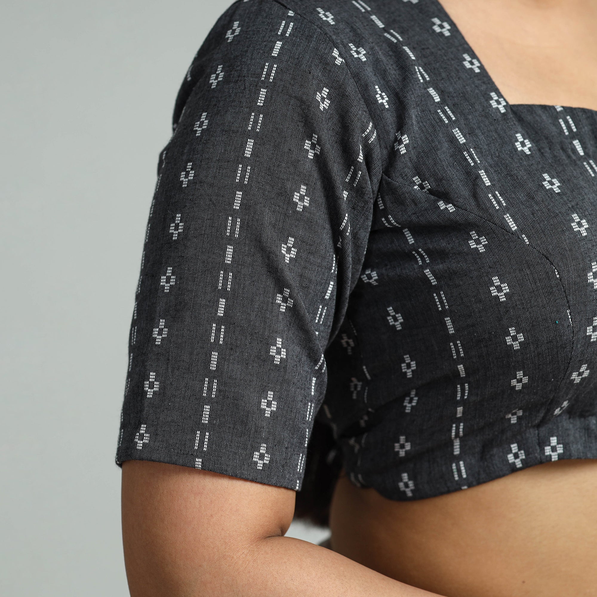 ITOKRI CASUALS Black - Jacquard Weave Cotton Stitched Blouse 06 - view 5
