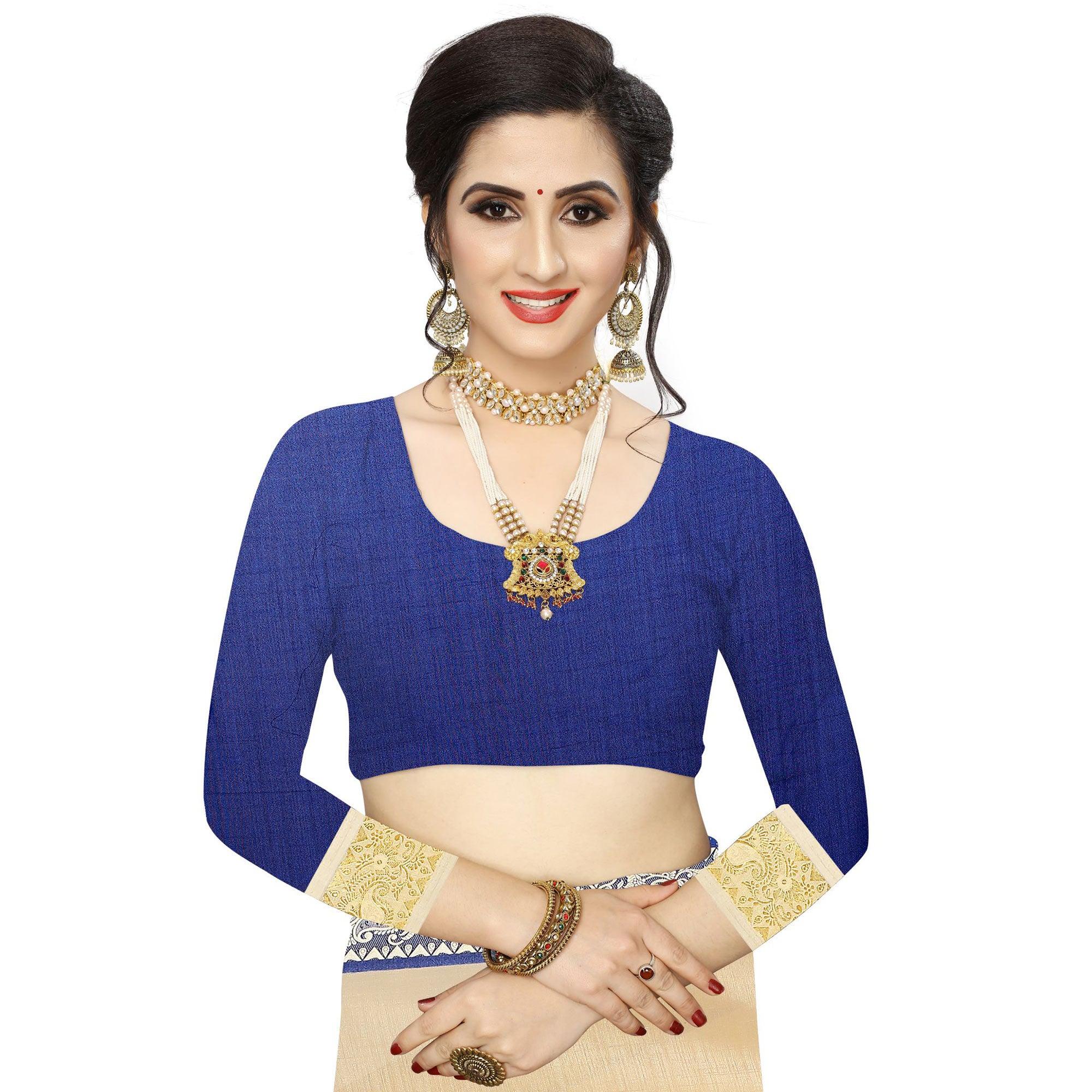 Peachmode Classy Beige Colored Festive Wear Woven Vichitra Silk Saree - view 5