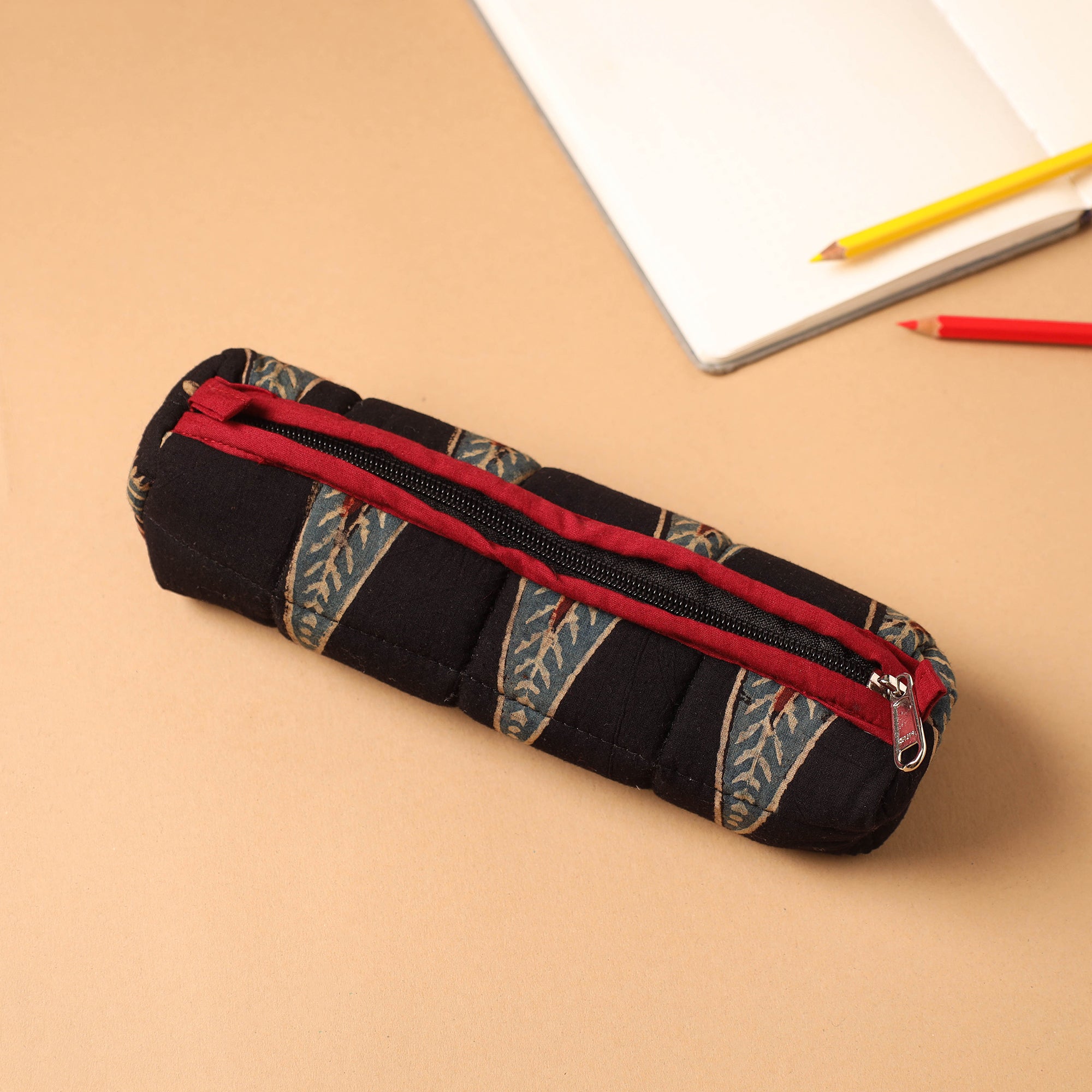NOORI BAZAR Black - Handmade Quilted Cotton Pencil Pouch 06