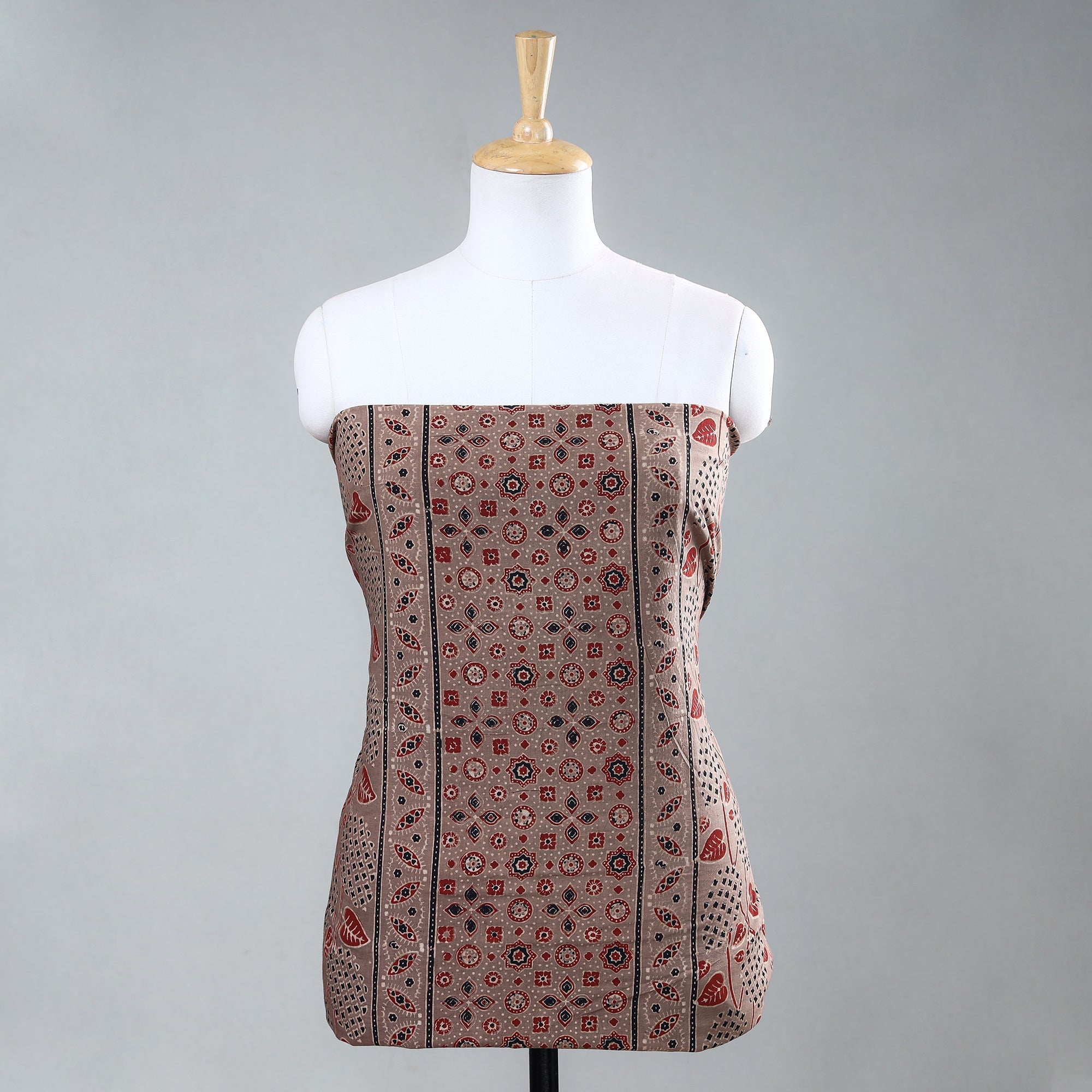 RIYAZ ABDULMAJID KHATRI - AJRAKH Brown - Ajrakh Block Printed Cotton Kurta Material - 2.5 meter