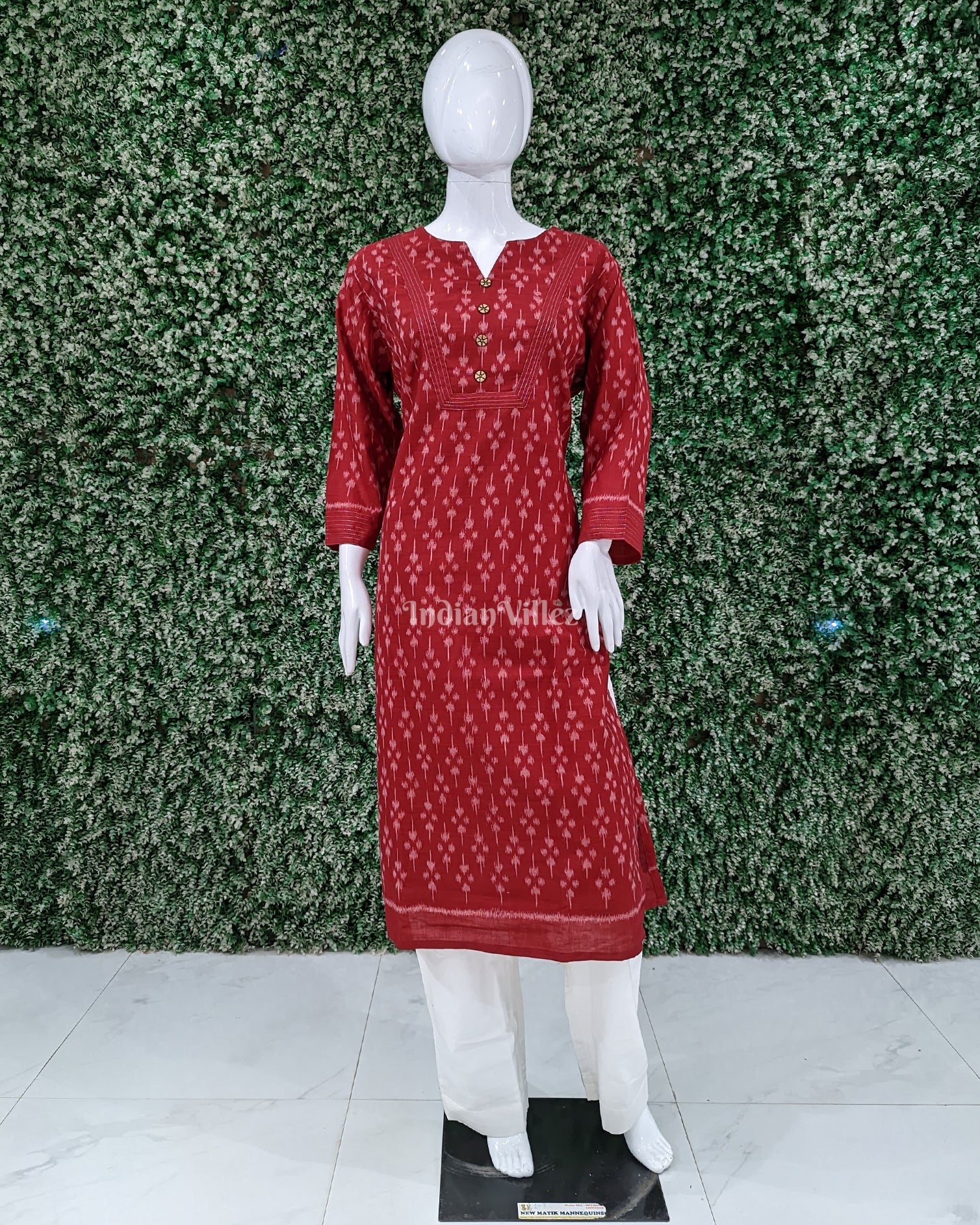 IndianVillèz Red Sambalpuri Tipa design Odisha Ikat Designer Cotton Kurti for Women