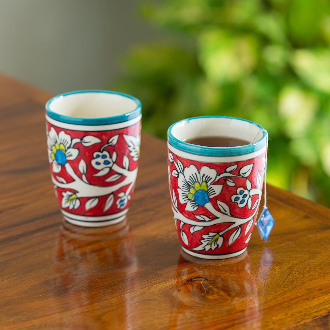 Tea coffee mugs – EXCLUSIVELANE 'Mughal Rims' Floral Handpainted Tea & Coffee Mugs In Ceramic (Set of 2)