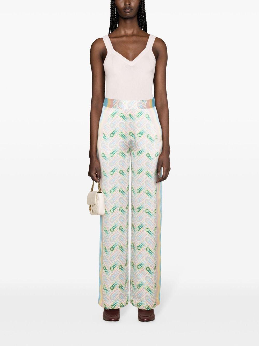 Casablanca Printed silk straight leg trousers - view 4