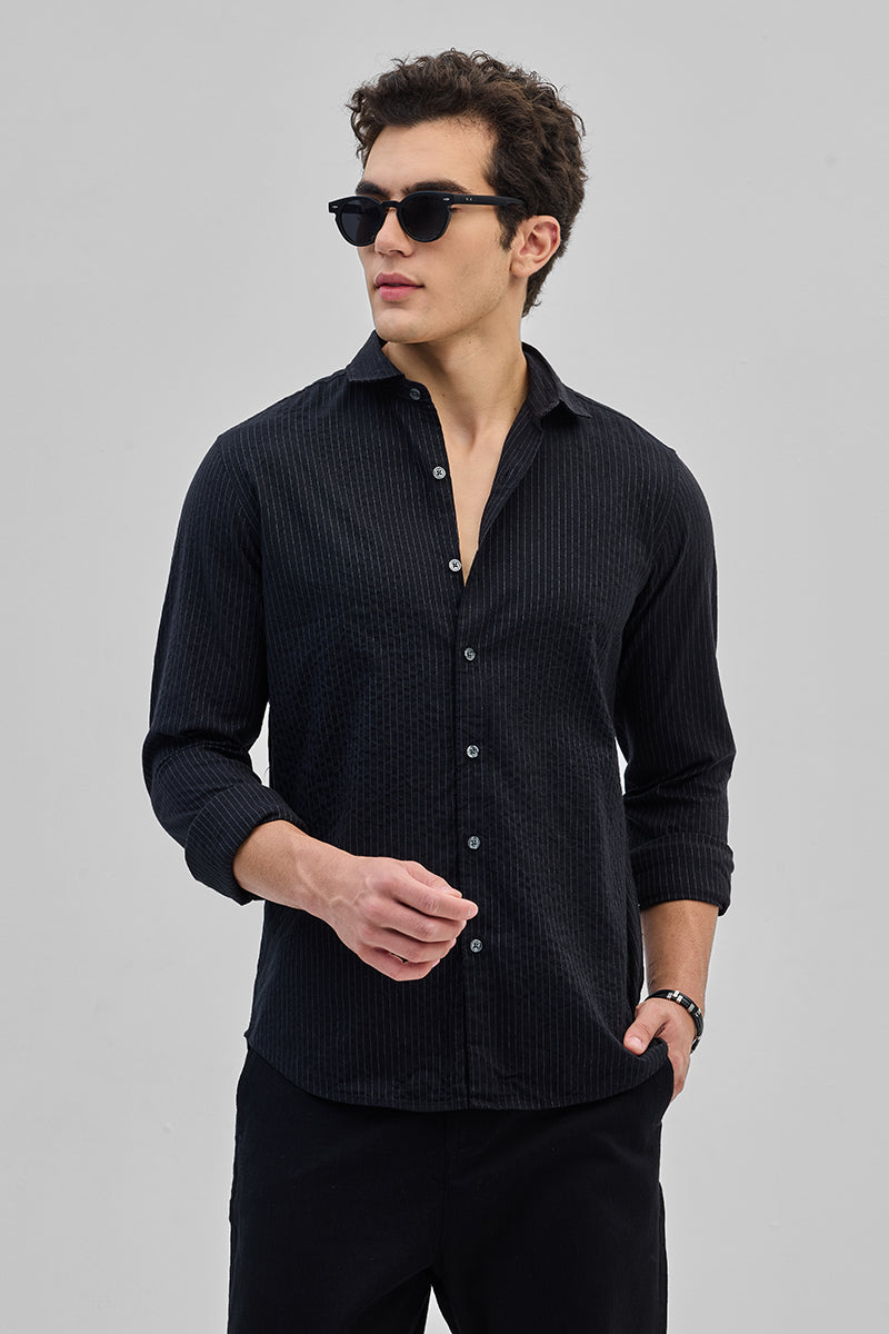SNITCH Black Slim Fit Stripes Shirt - view 5
