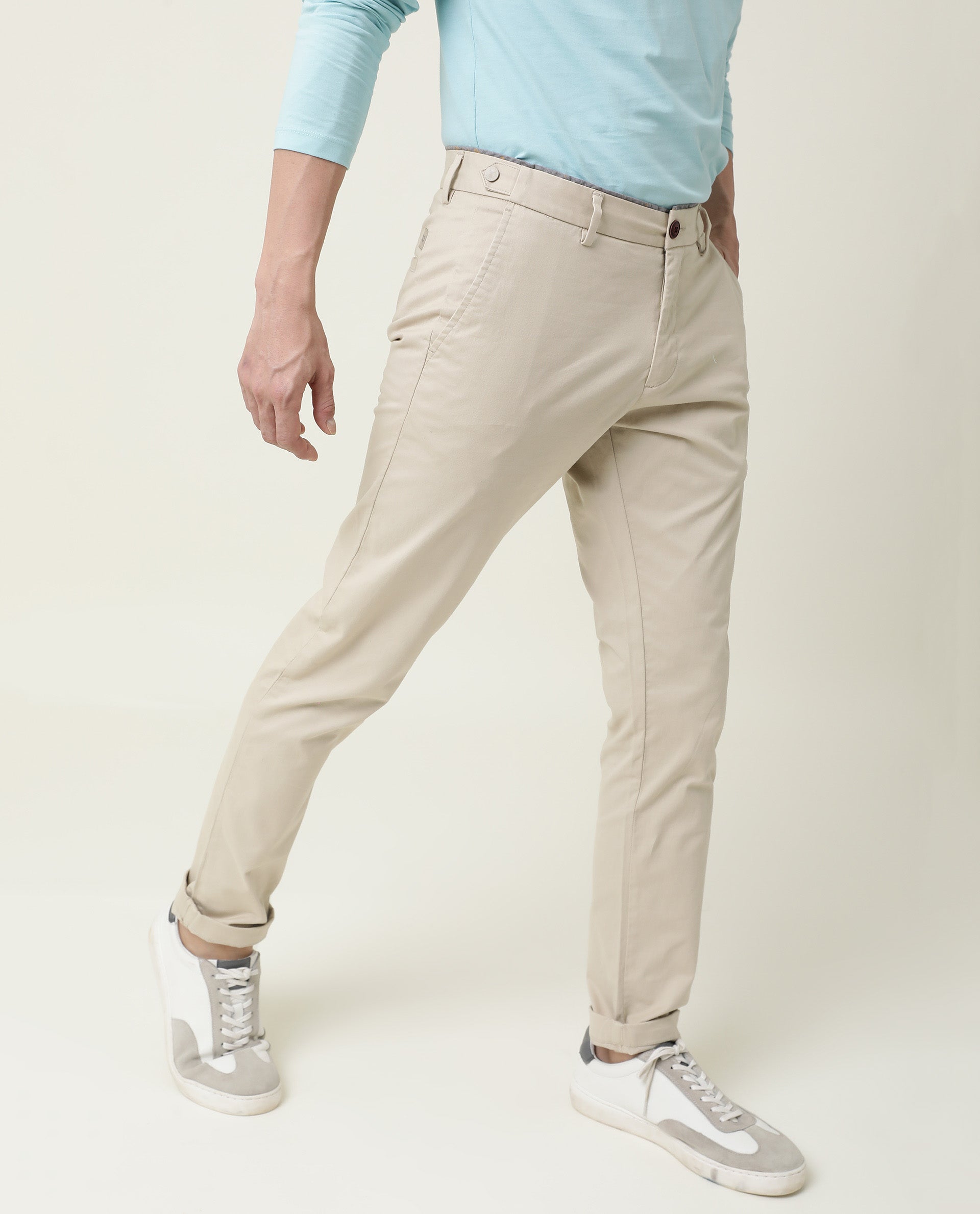 Rare Rabbit Men's Trews-1 Beige Solid Mid-Rise Regular Fit Trouser - view 3