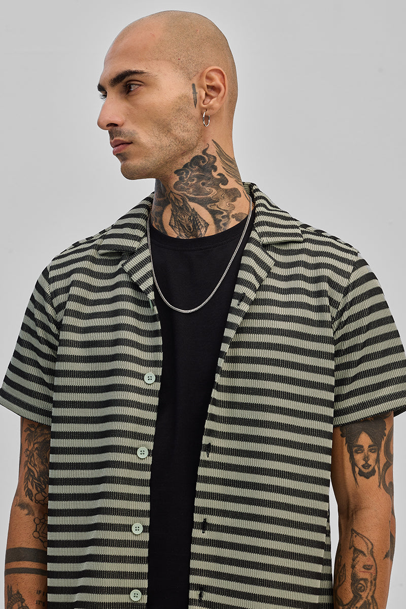SNITCH Light Green Textured Stripes Shirt - view 5
