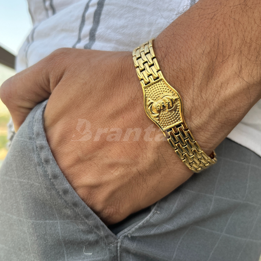 brantashop Premium Hanuman Gold Bracelet For Men (8 Inch) - view 2