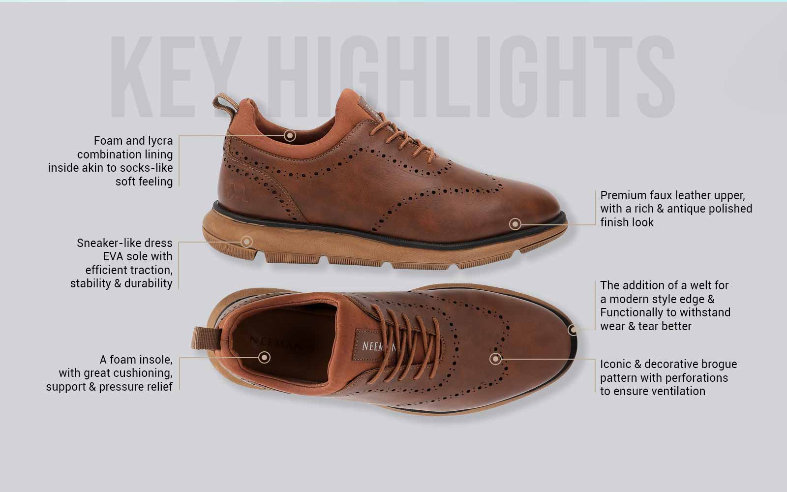 Neeman's Crossover Brogues : Tan - view 3