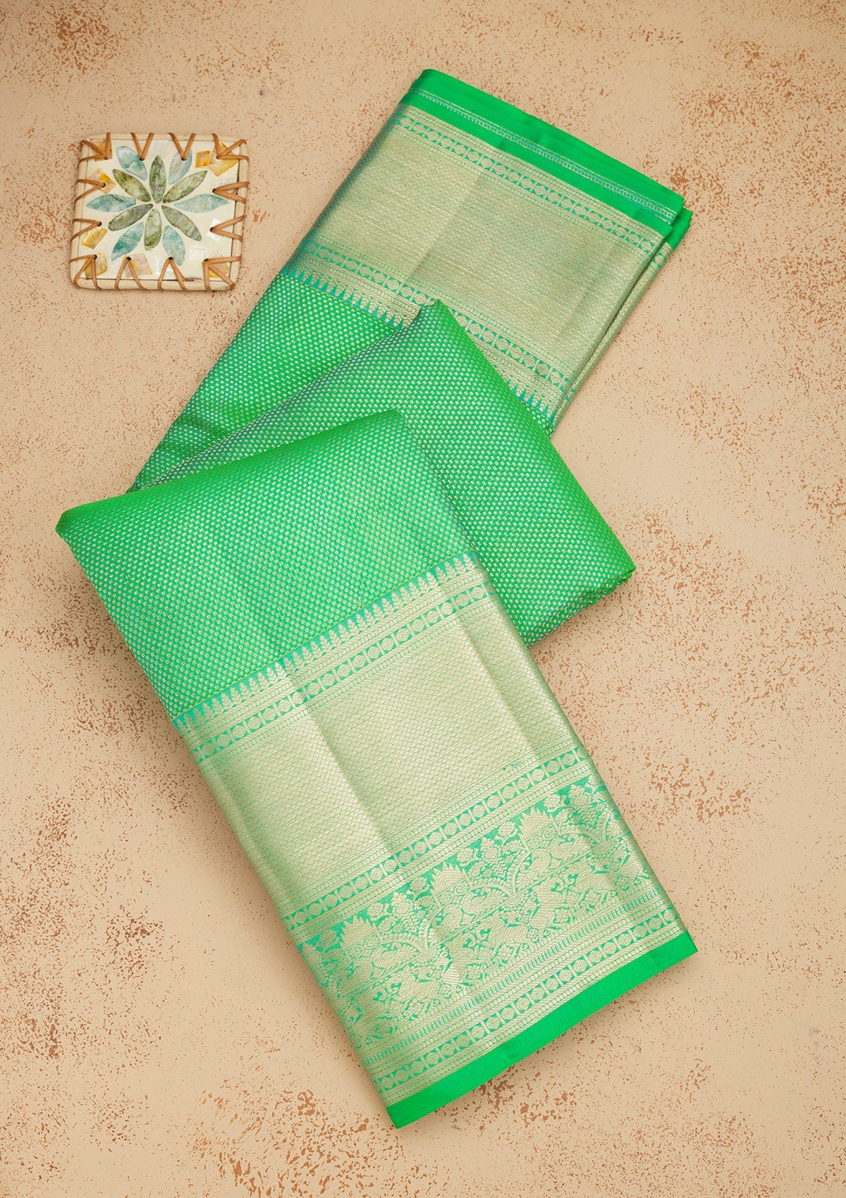 Koskii Parrot Green Zariwork Pure Silk Saree – Women's