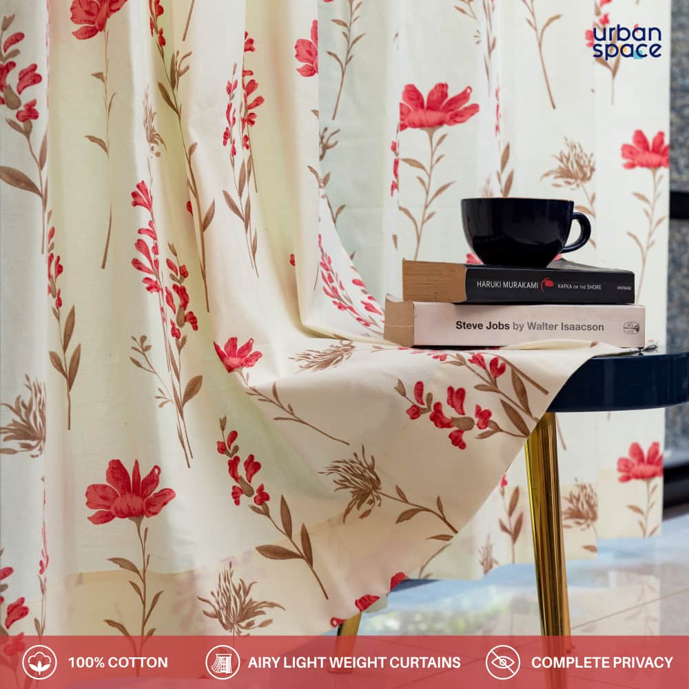 100 cotton curtains – Urban Space -Home Furnishing Store 100% Cotton Curtains for Living Room, Bedroom curtains - Pack of 2 curtains, Orchid Blooms - Pink