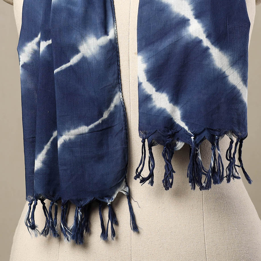 HAVELI CHRONICLES Blue - Cotton Tie-Dye Shibori Stole with Tassels 143 - view 2