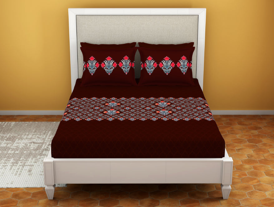 100 cotton queen – Spaces India Ornate Rhubarb - Dark Red 100% Cotton Queen Fitted Sheet - Moments By Welspun