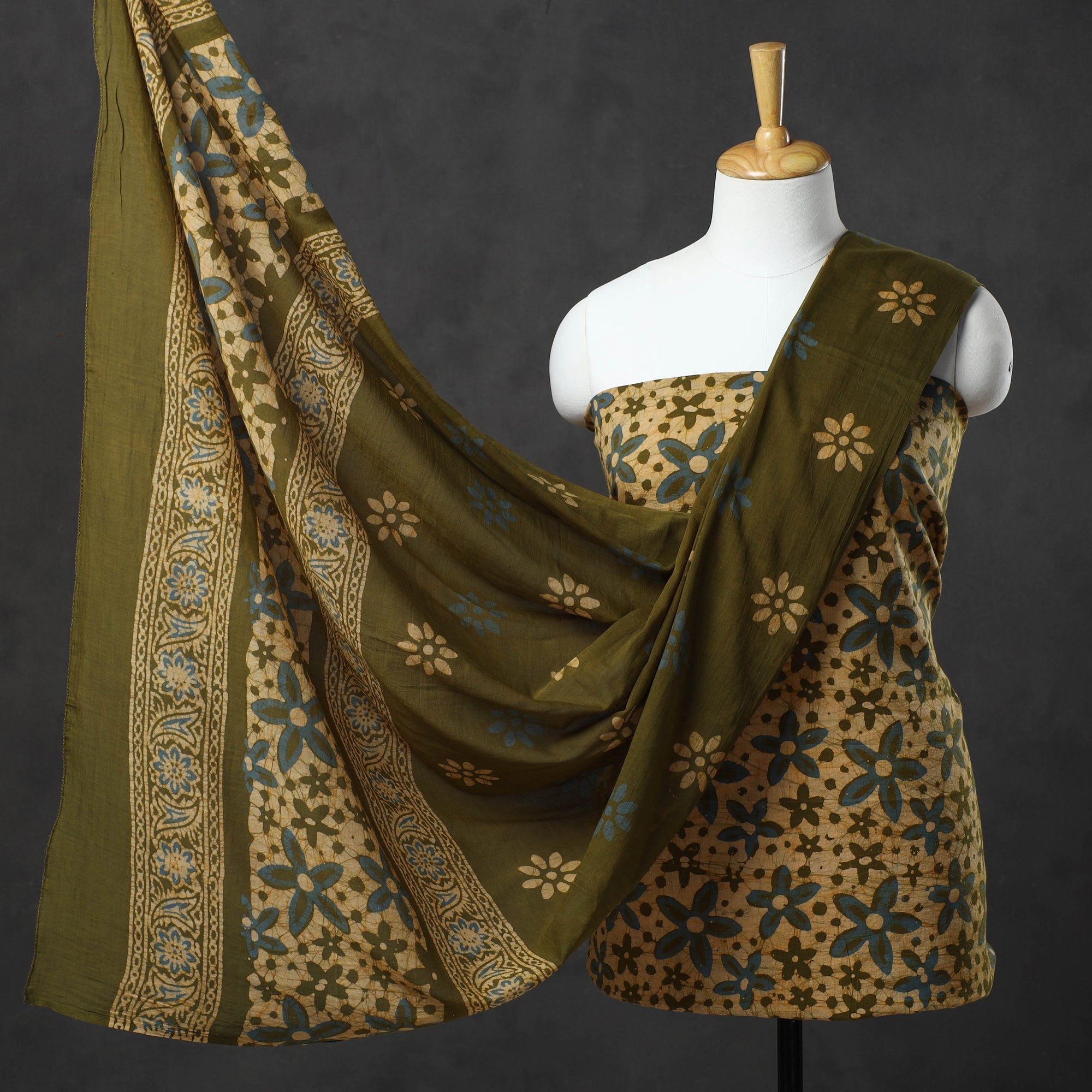 KACHCHH JI CHHAAP Yellow - Kutch Print Cotton 3pc Batik Dress Material 66