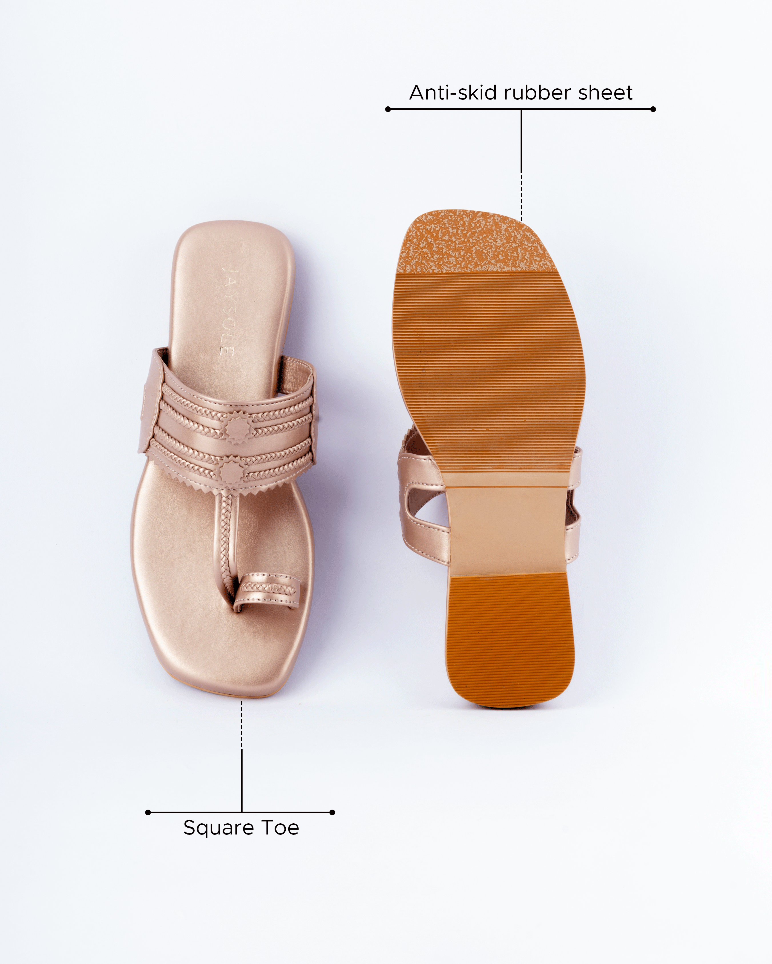 Jaysole Rose Gold Solid Kolha Flats - view 6
