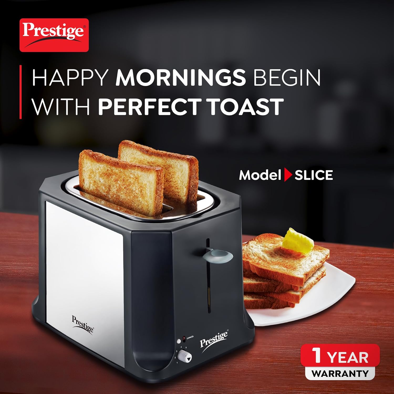 Prestige Slice Pop-up Toaster 750W | Black & Silver - view 2