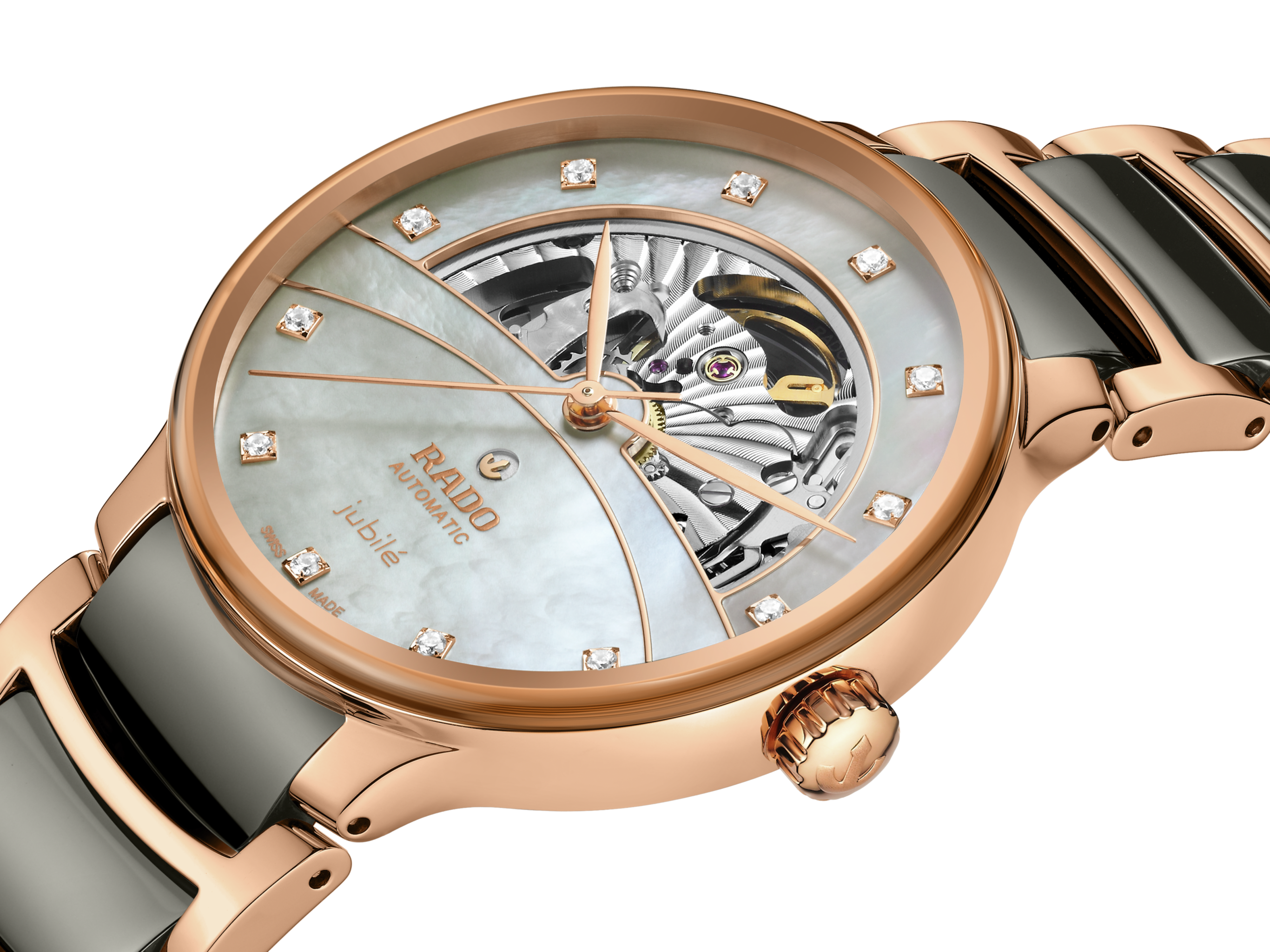 Rado Centrix Automatic Diamonds Open Heart Rose Gold & Silver Dial Unisex 39.5MM - view 2