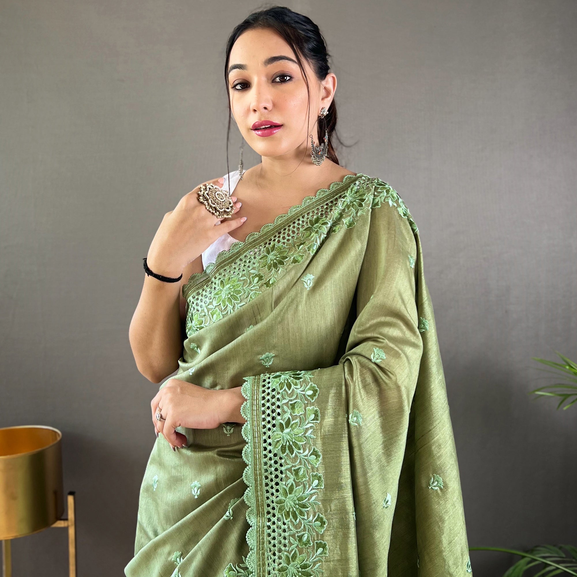 TASARIKA COUTURE Amaira Mehendi Matka Silk Handwork Saree - view 3