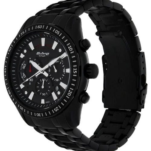Titan Quartz Chronograph Black Dial Stainless Steel Strap Watch for Men 46mm NT90077NM01 - view 2