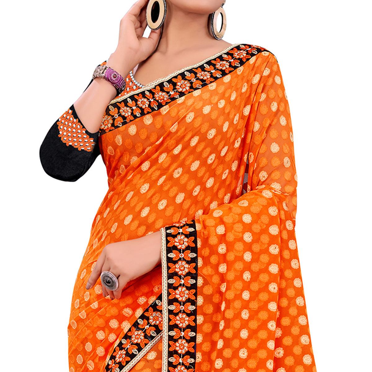 Peachmode Captivating Light Orange Colored Party Wear Georgette Saree - view 2