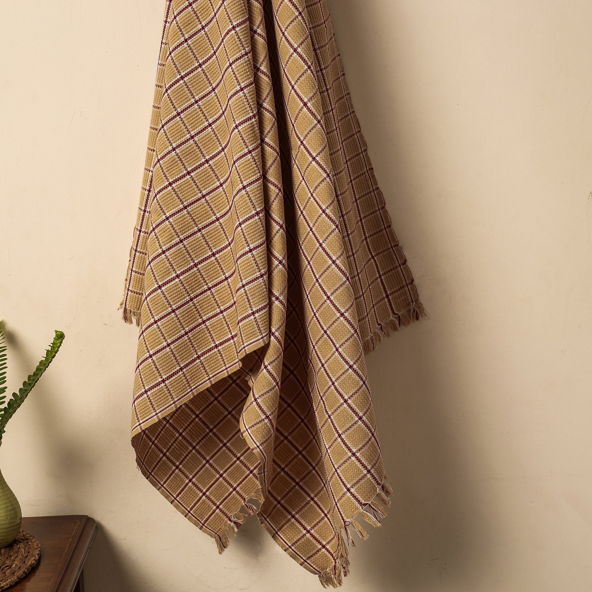 ITOKRI CRAFTS INITIATIVE Brown - Honeycomb Handloom Cotton Bath Towel From Dehradun - view 2