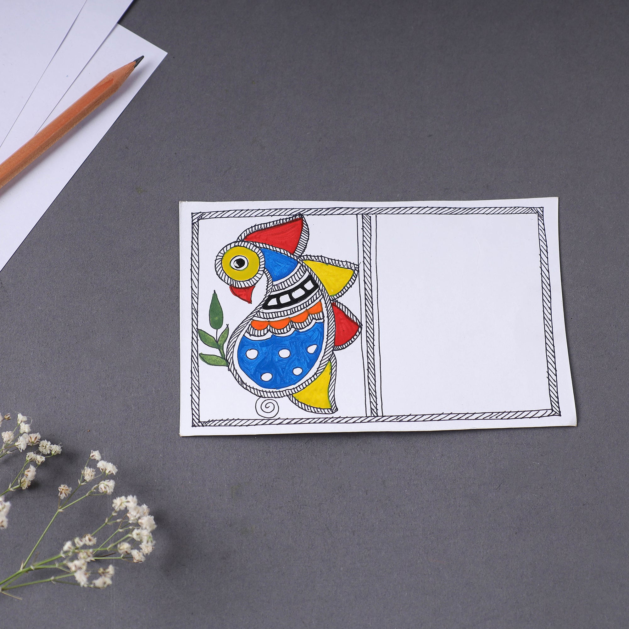 ITOKRI CRAFTS INITIATIVE Assorted - Madhubani Handpainted Post Card (3.5 x 5.5 in)