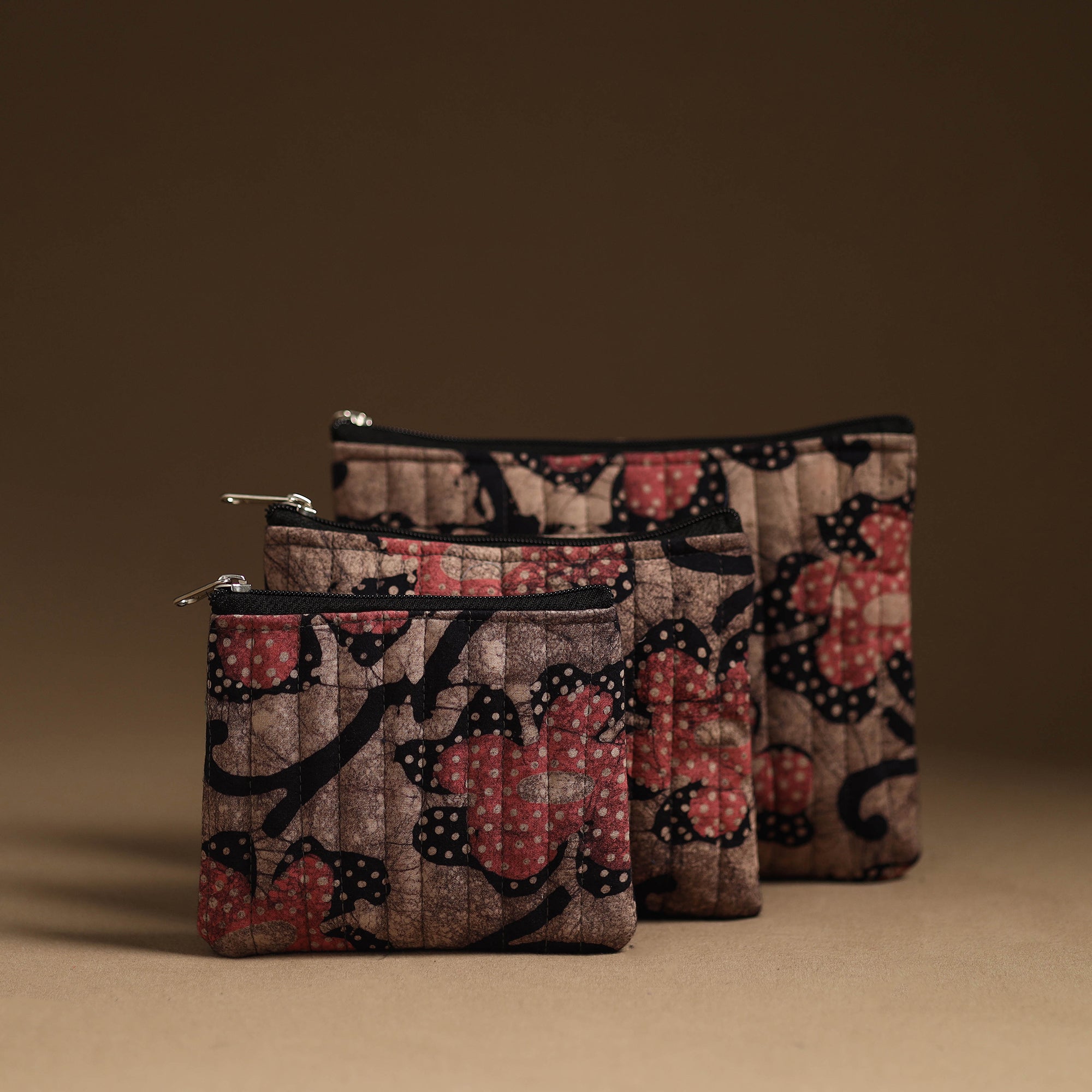 NOORI BAZAR Brown - Handmade Cotton Utility Pouch (Set of 3) 24
