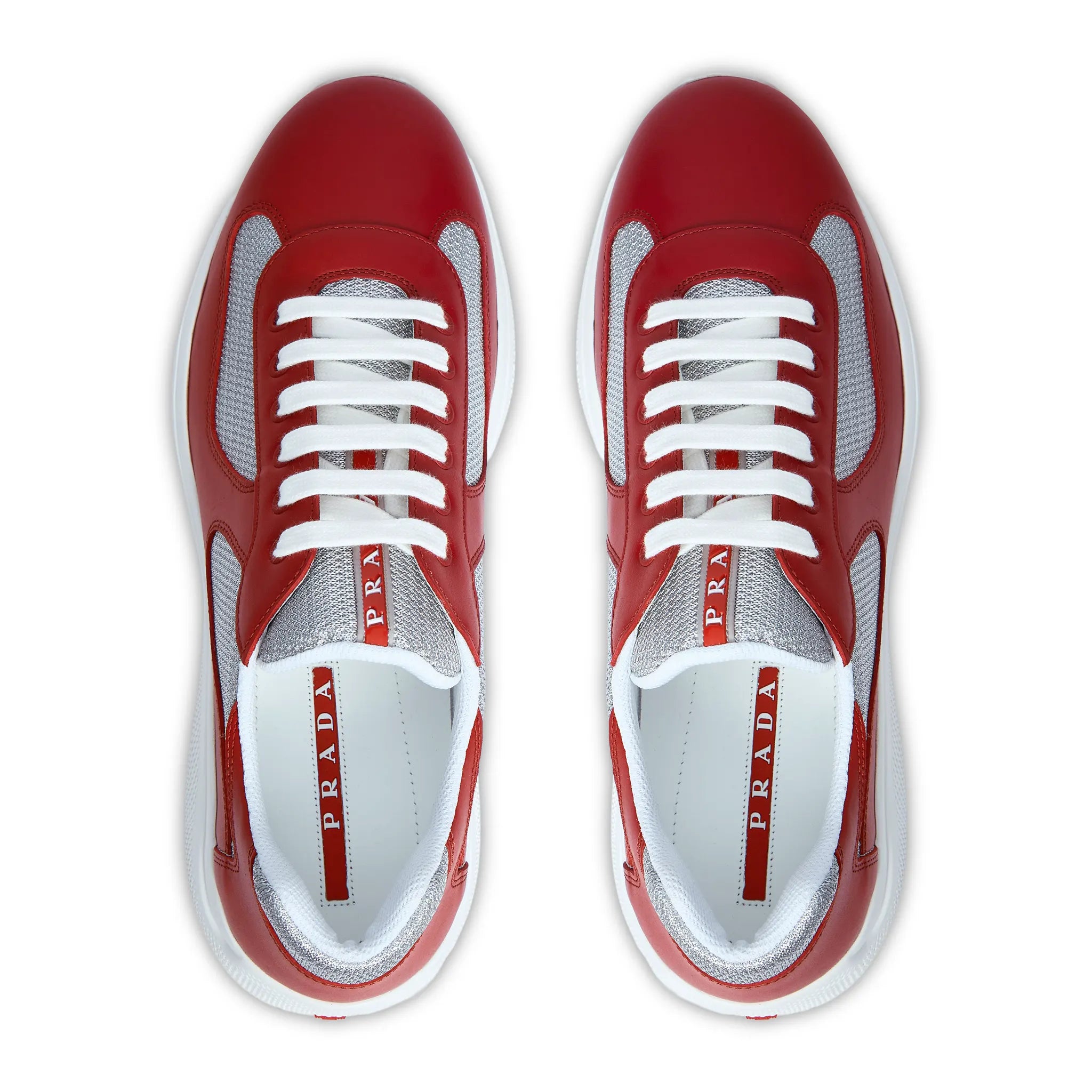 Prada Americas Cup Soft Rubber And Bike Fabric Red Silver Sneaker - view 3