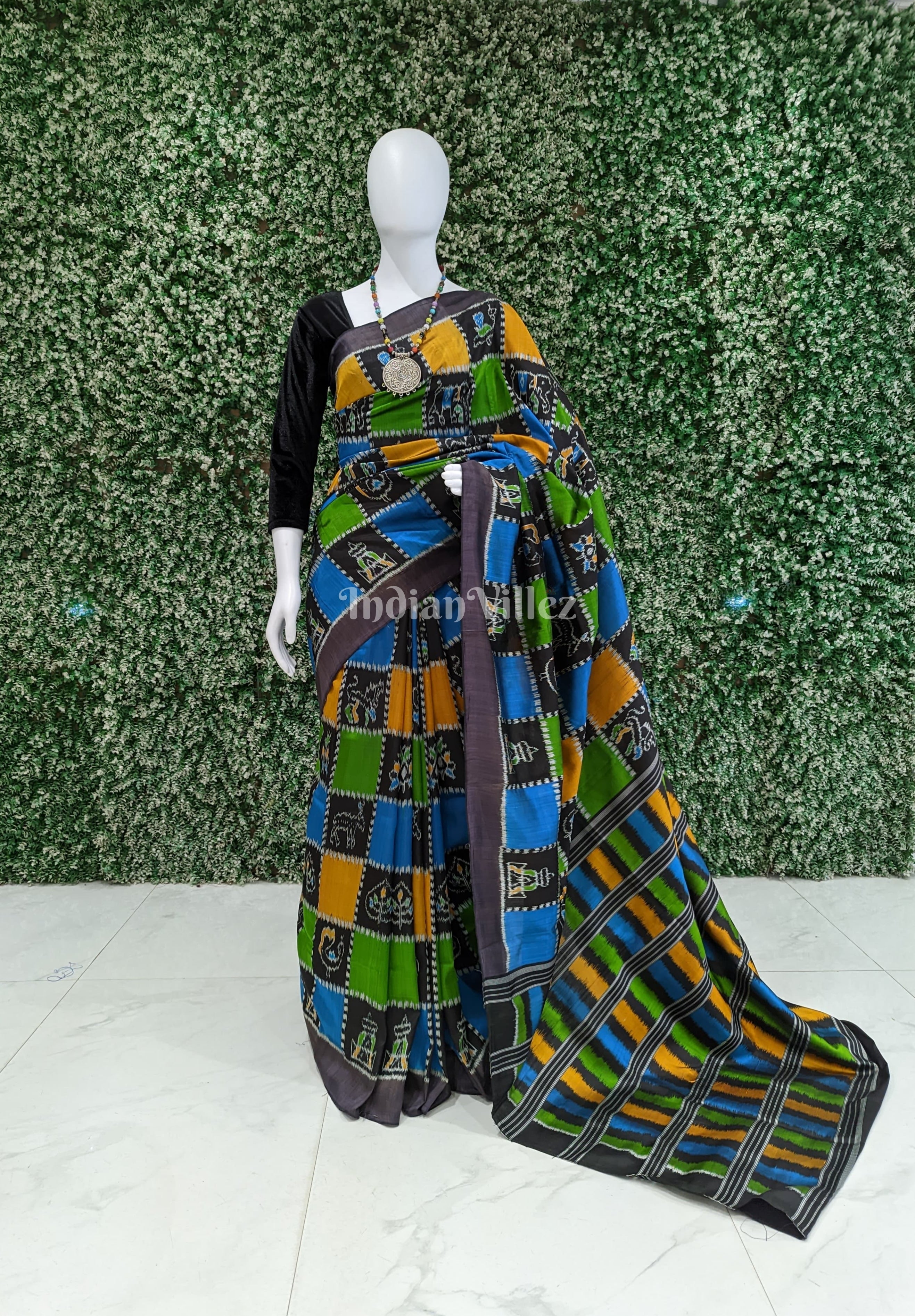 IndianVillèz Multi Color Odisha Ikat Nabakothi Nabarangi Contemporary Silk Saree