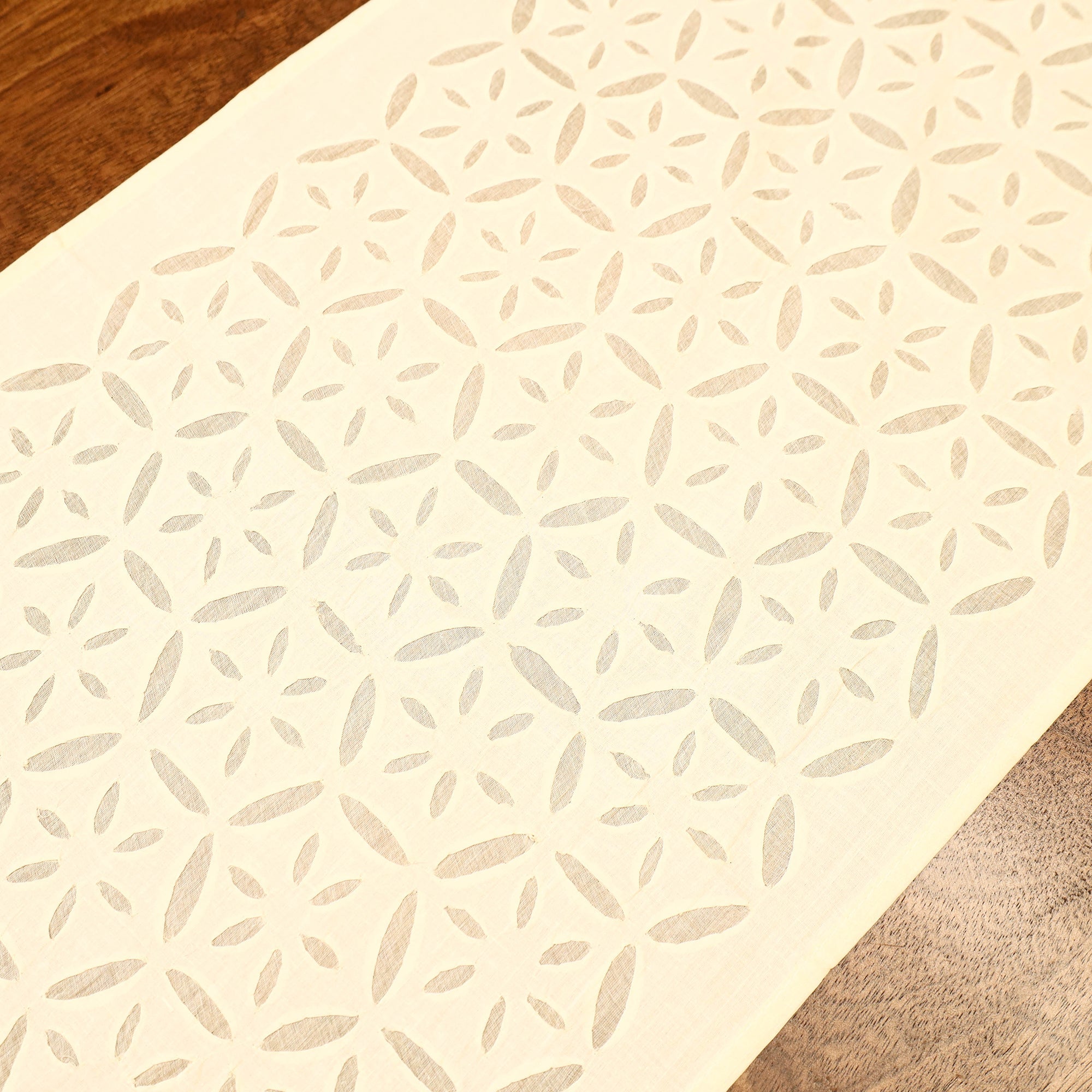 SHADES OF MARUDHARA Beige - Applique Cut work Cotton Table Runner (73 x 18 in) - view 3