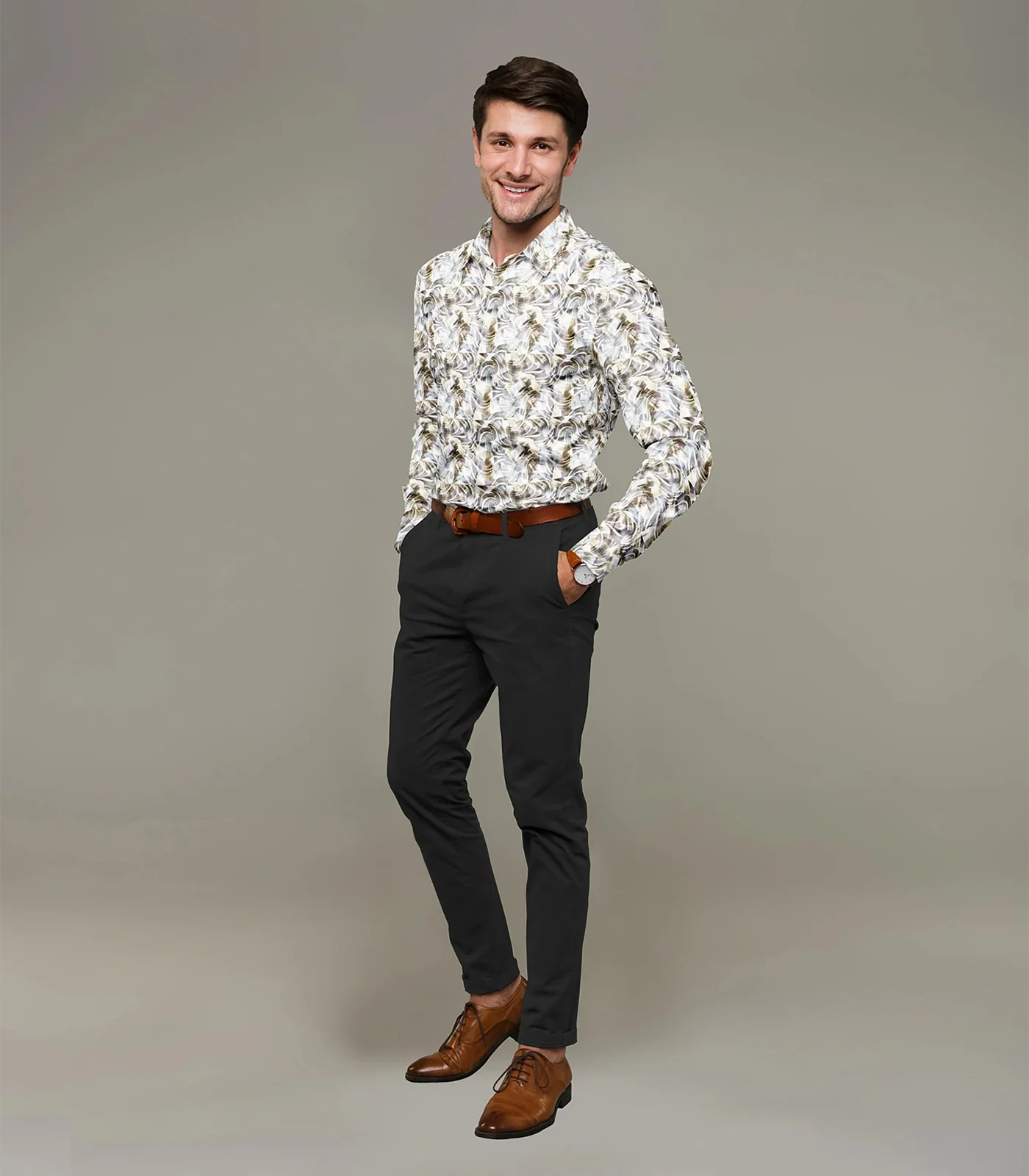 RmKV Off White Abstract Printed Formal Shirt-Off White