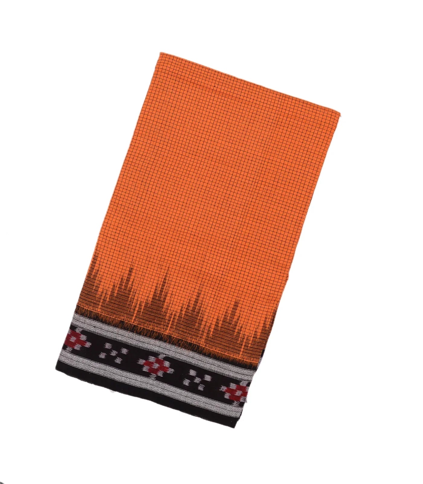 RmKV Orange Handloom Orissa Cotton Saree With Tie & Dye Pallu