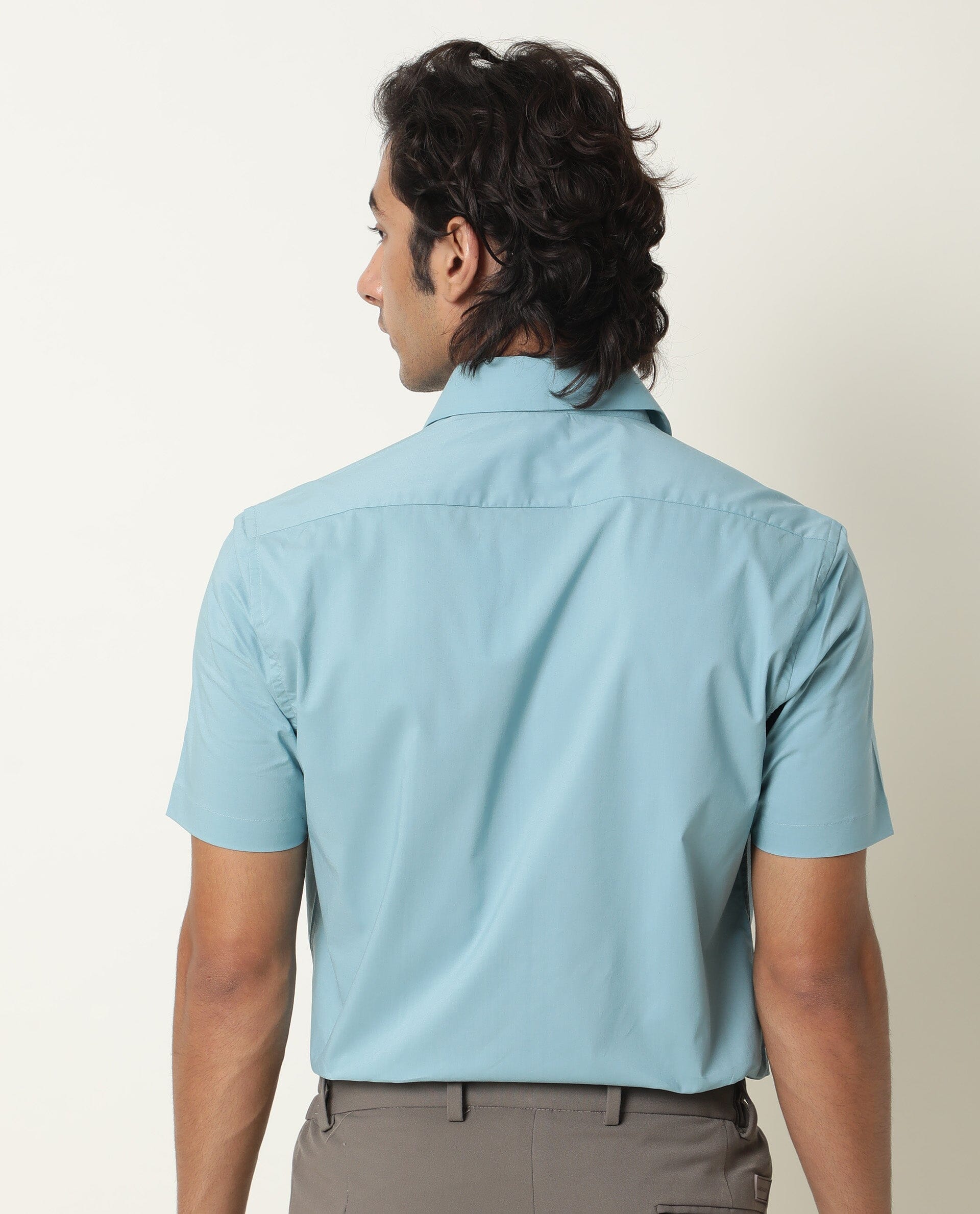 Rare Rabbit Mens Neutro Ss Blue Shirt Polycotton Fabric Slim Fit Collar Short Sleeve - view 8