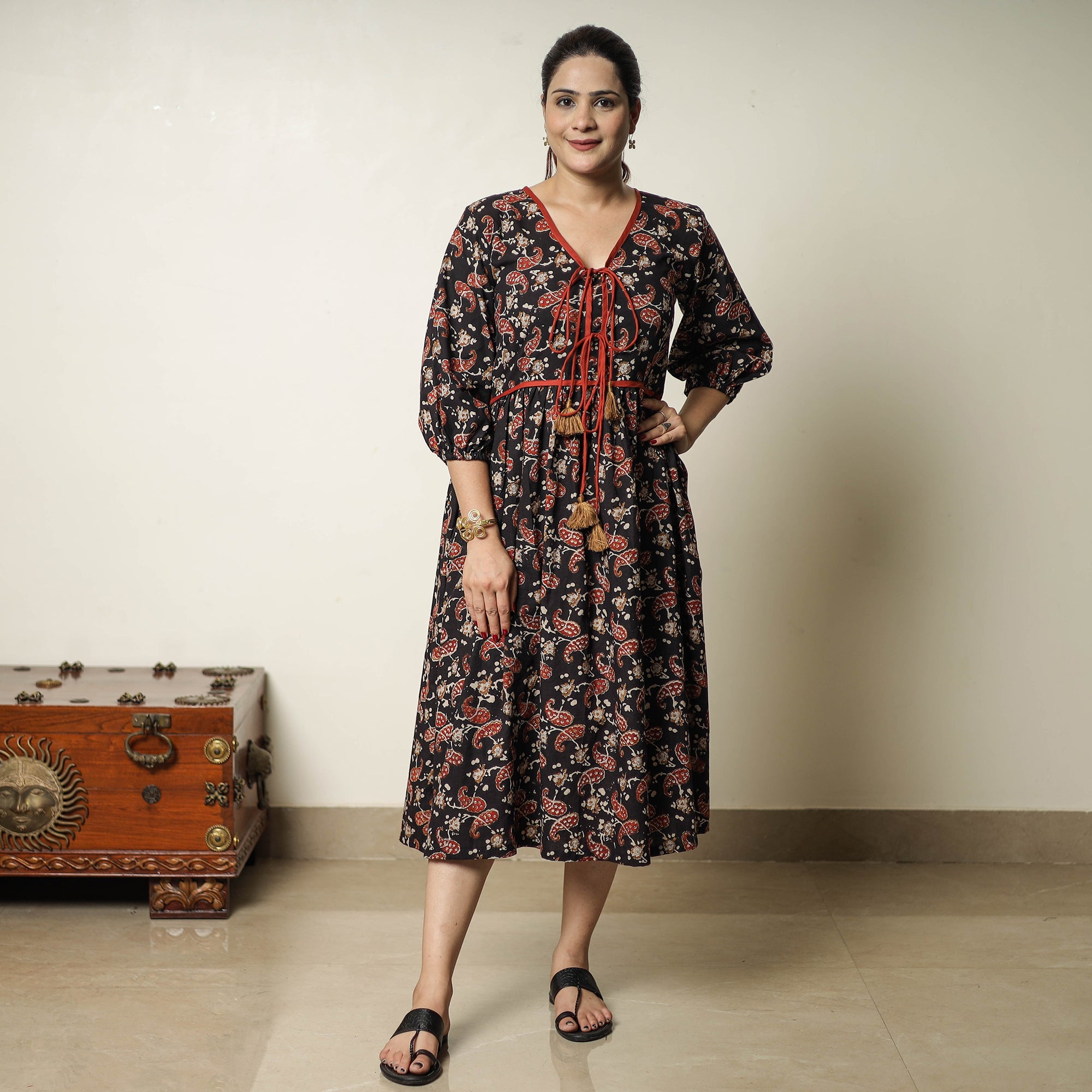ITOKRI CASUALS Black - Bagru Block Printed Cotton Flared Dress 20