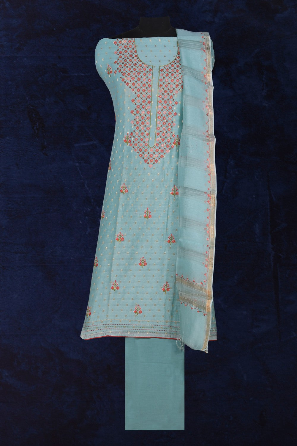 Kalanjali Cotton Silk Unstitched Suit With Dupatta (3 Pcs Set)
