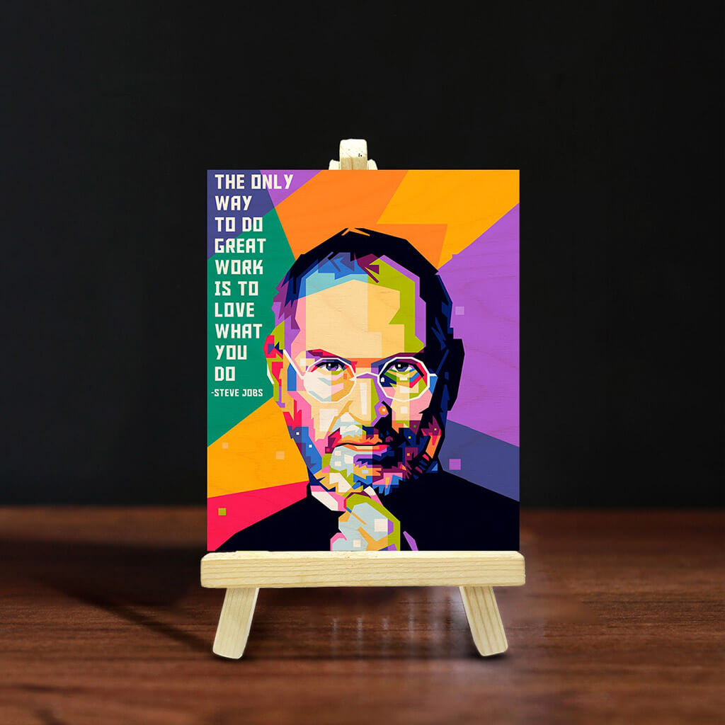 Bigsmall_cc Steve Jobs Wooden Print With Easel Stand