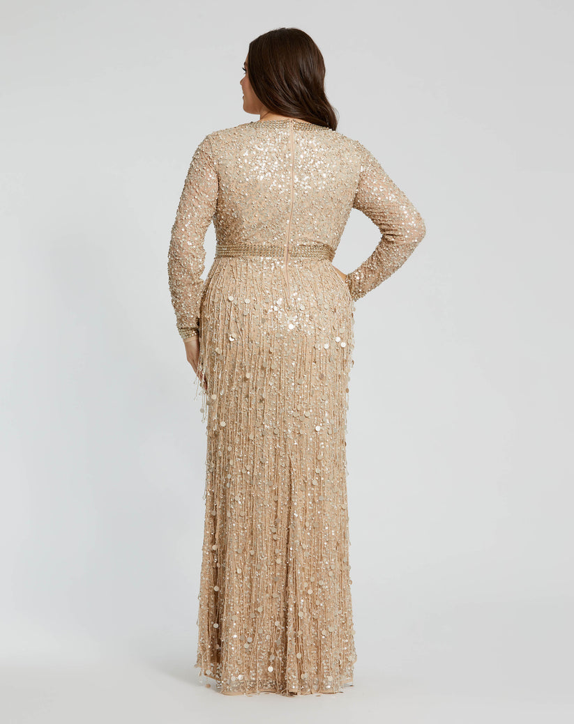 Mac Duggal 94074 Plus Size Fringe Long Sleeve Formal Dress - view 2