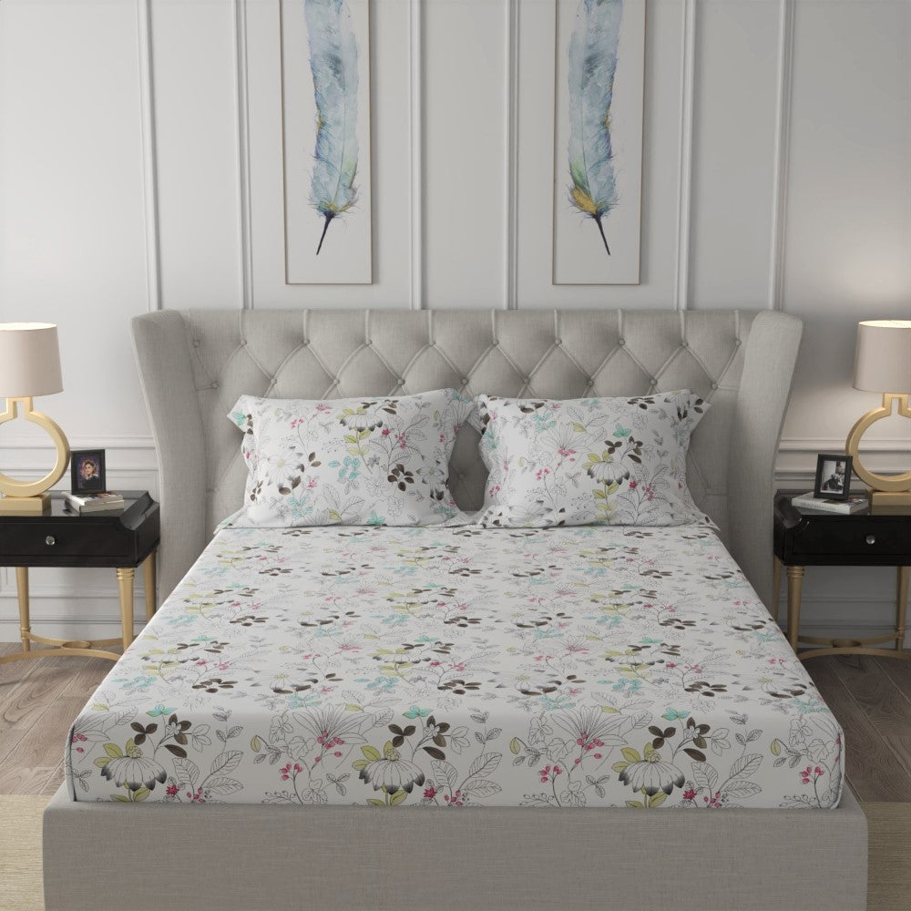 Urban Space -Home Furnishing Store Fitted King Size Cotton Bedsheet - Gardenplant Mint Green