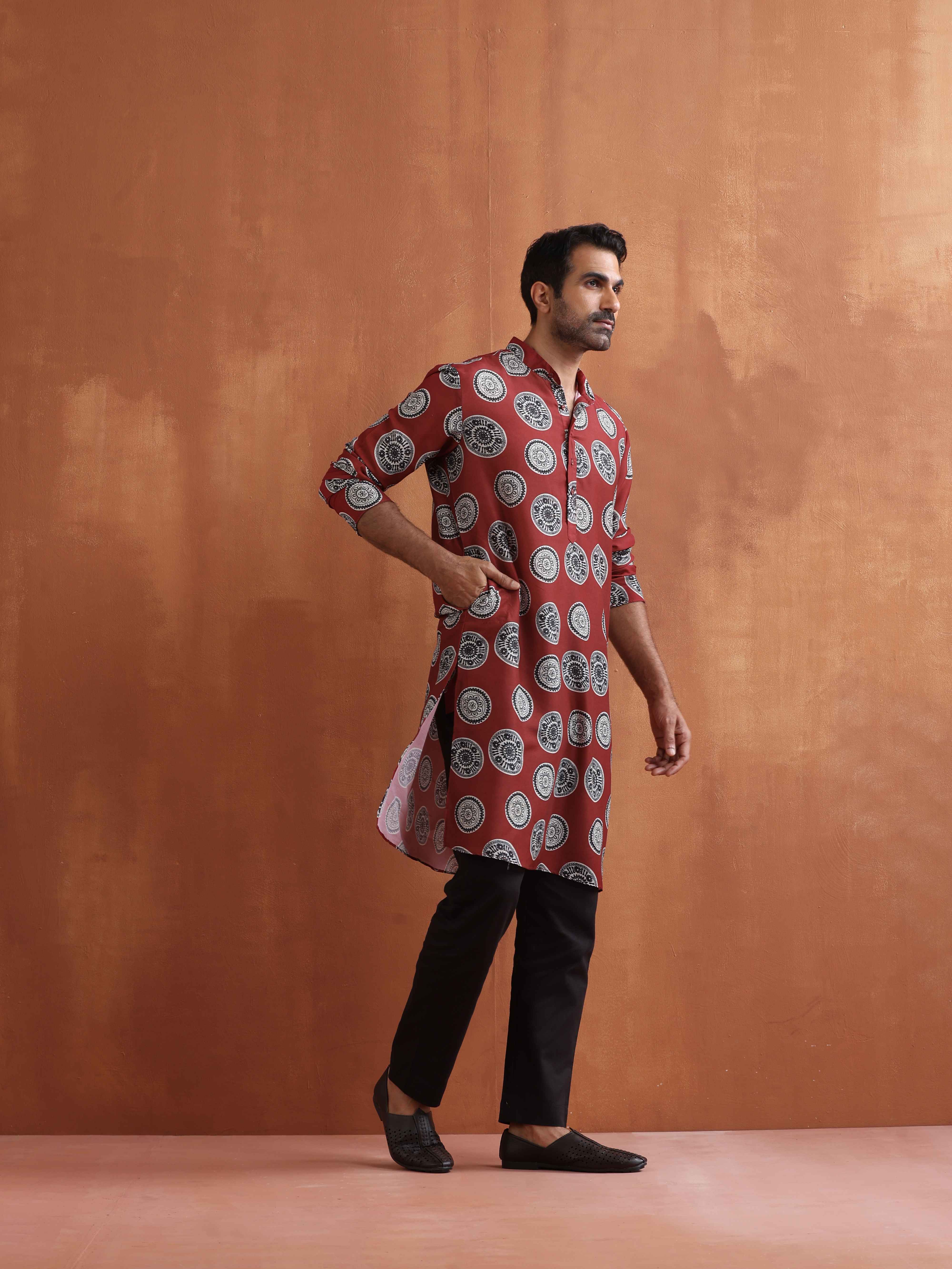 trueBrowns Men's Rust Printed Kurta - view 2