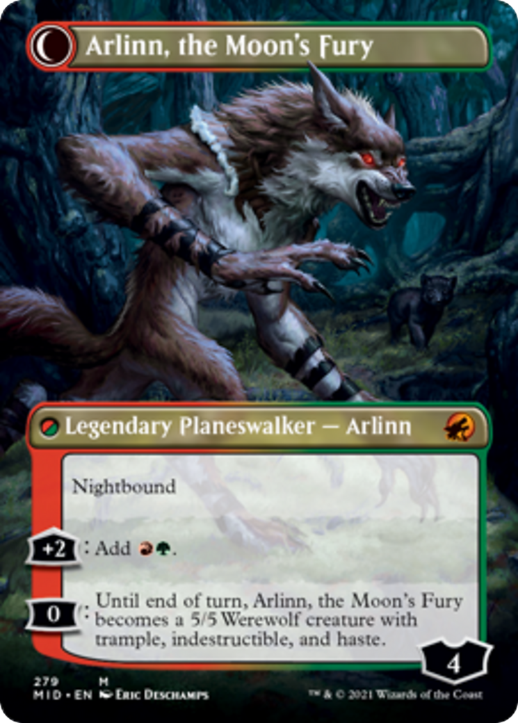Magic Arlinn, the Pack's Hope // Arlinn, the Moon's Fury [279] [Borderless] [Innistrad: Midnight Hunt] [Non-Foil] - view 2