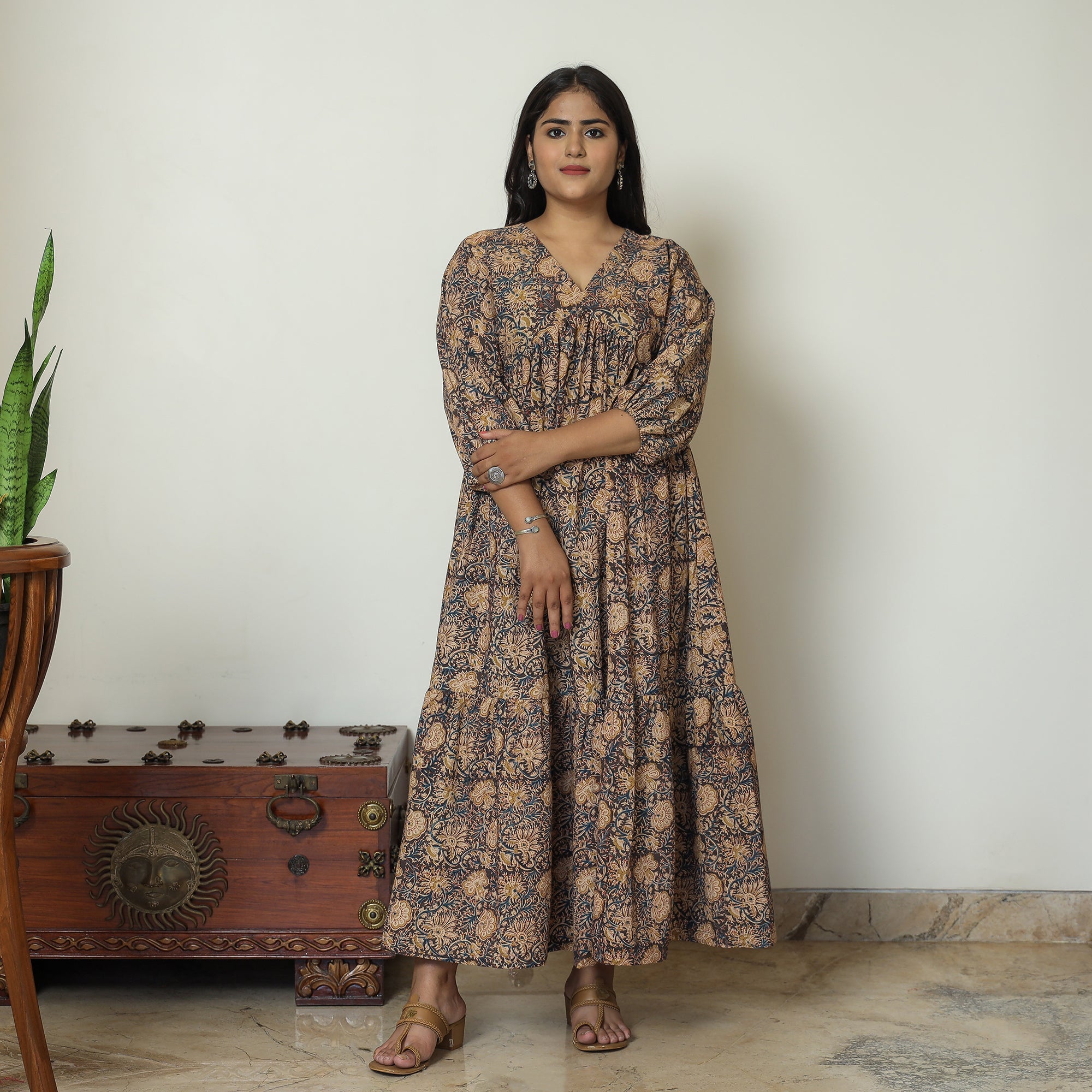 ITOKRI CASUALS Black - Pedana Kalamkari Block Printed Cotton Flared Gher Dress 07 - view 2