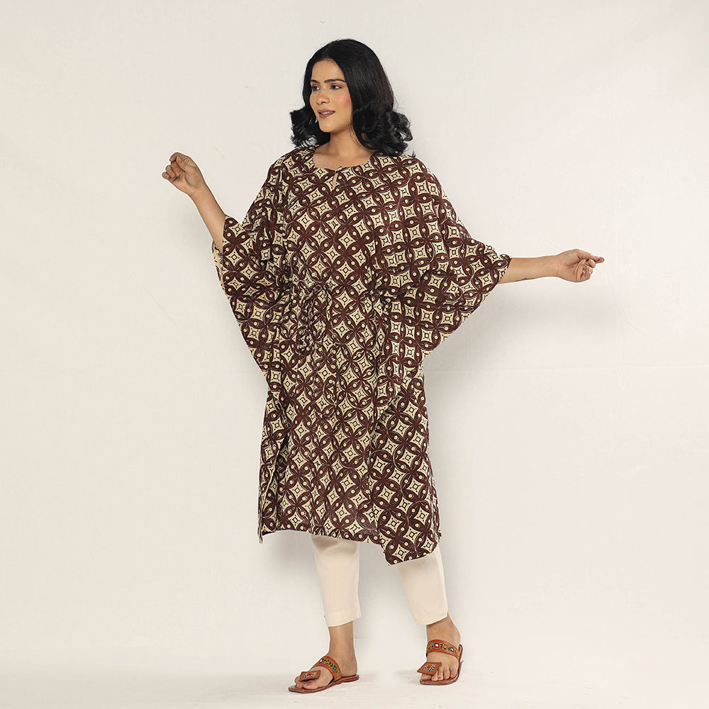 ITOKRI CASUALS Brown - Bagru Dabu Block Printing Cotton Kaftan Dress (Medium) - view 4