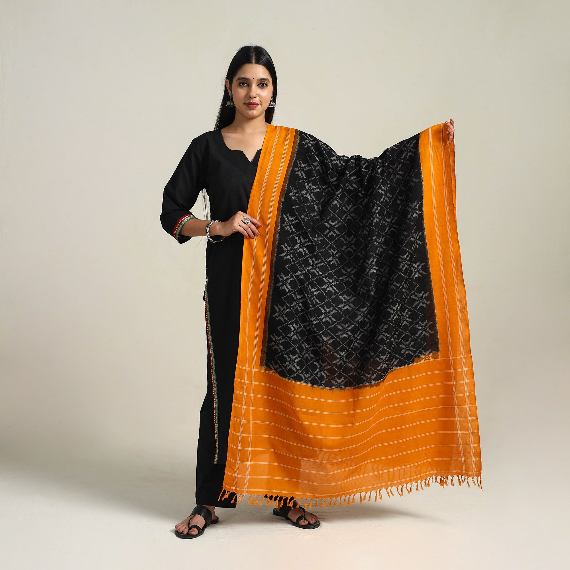 SOUTH KARGHA Black - Handloom Cotton Pochampally Double Ikat Dupatta 15 - view 2