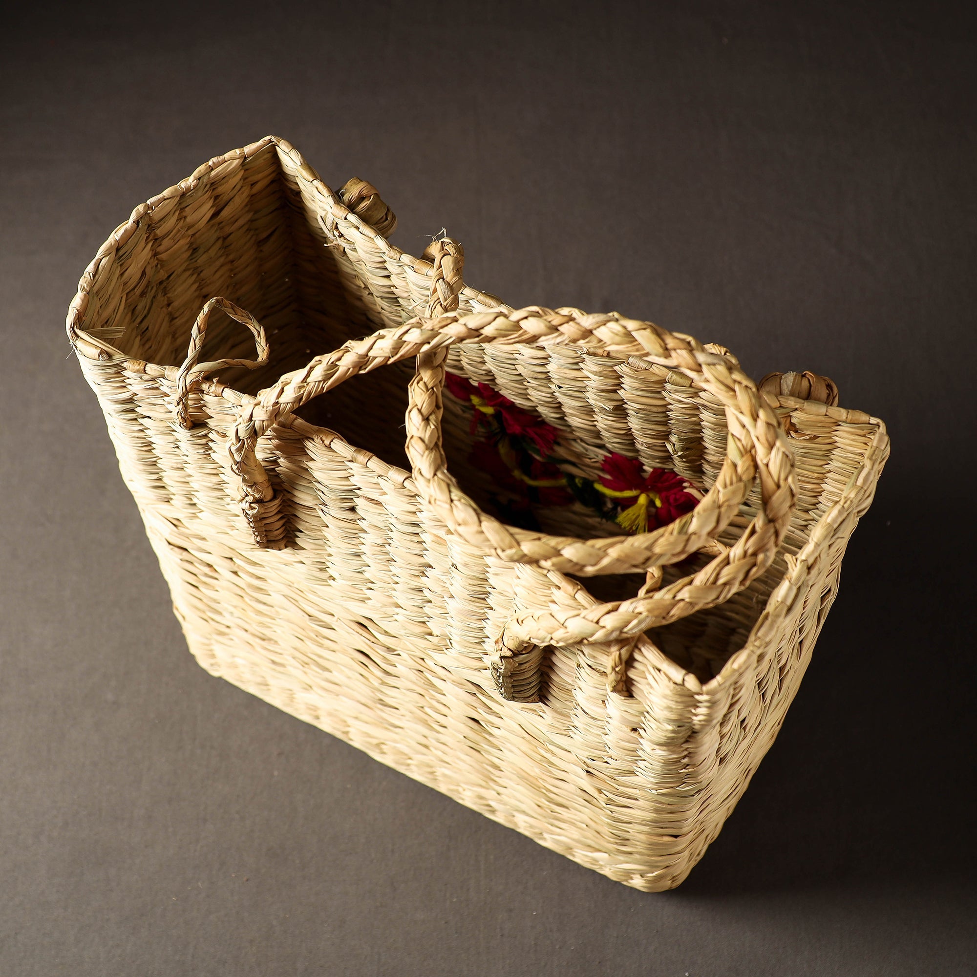 ITOKRI CRAFTS INITIATIVE Beige - Handcrafted Natural Water Reed Embroidered Shopping Bag - view 5