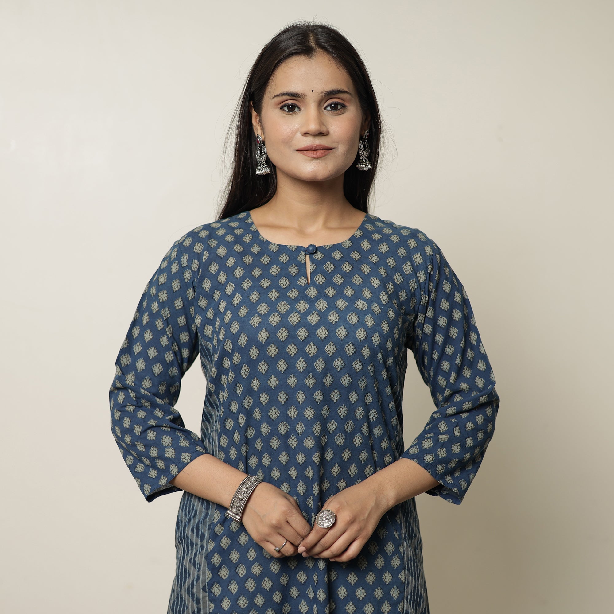 ITOKRI CASUALS Blue - Akola Hand Block Printed Cotton Straight Kurta 28