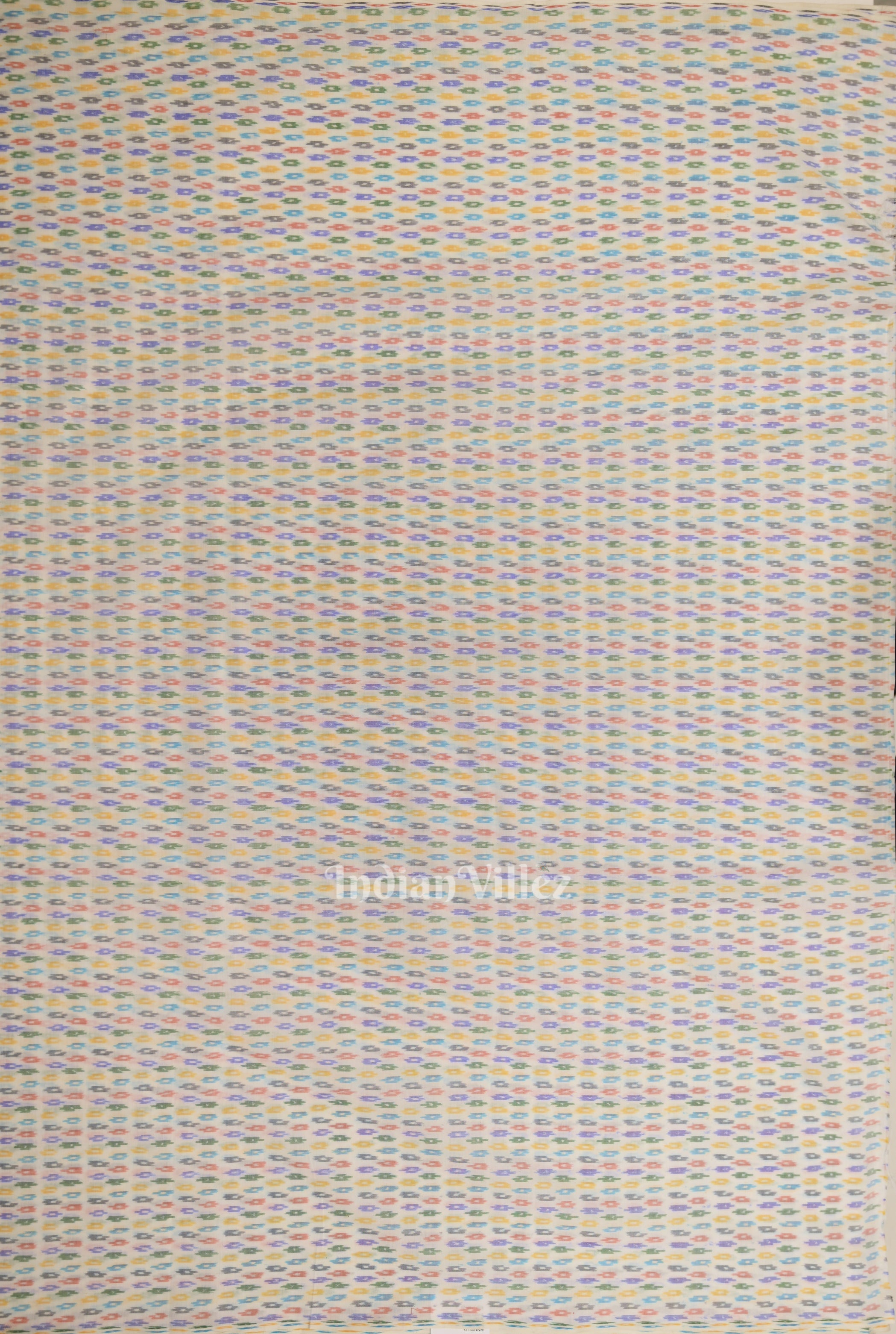 IndianVillèz White with Multi Color Pochampally Ikat Silk & Cotton (Sico) Fabric - view 3