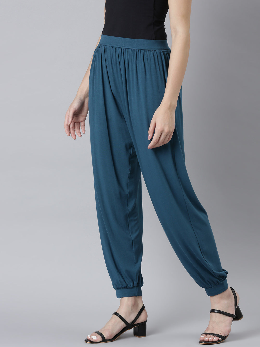Go Colors Women Solid Turquoise Blue Harem Pants